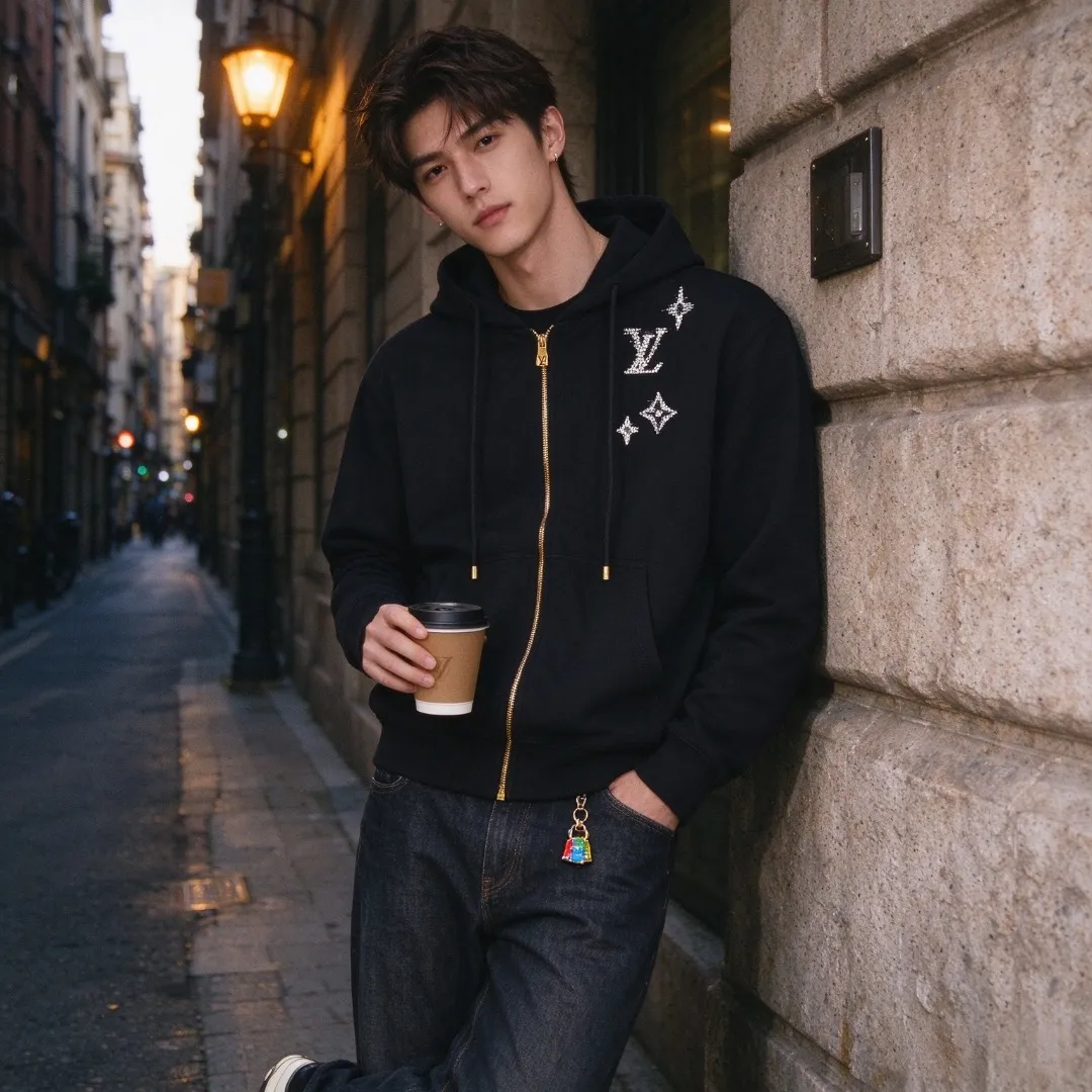 Louis Vuitton sketch presbyopic embroidered zip hooded jacket
